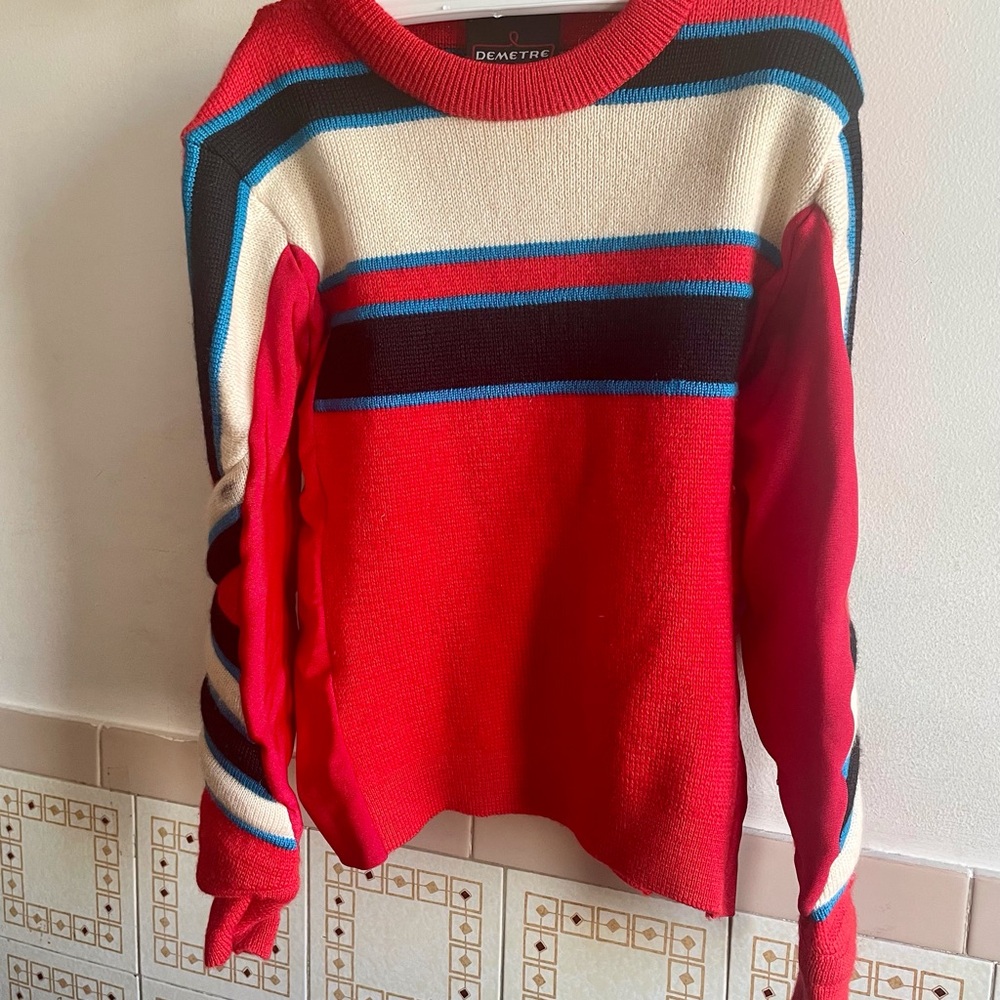 Demetre Pure Virgin Wool Child Striped Red Sweater Juniors Med. age about 7-10.